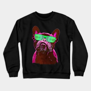 French bulldog 80s style neon with green psychelic glasses vivid purplish-red color Crewneck Sweatshirt